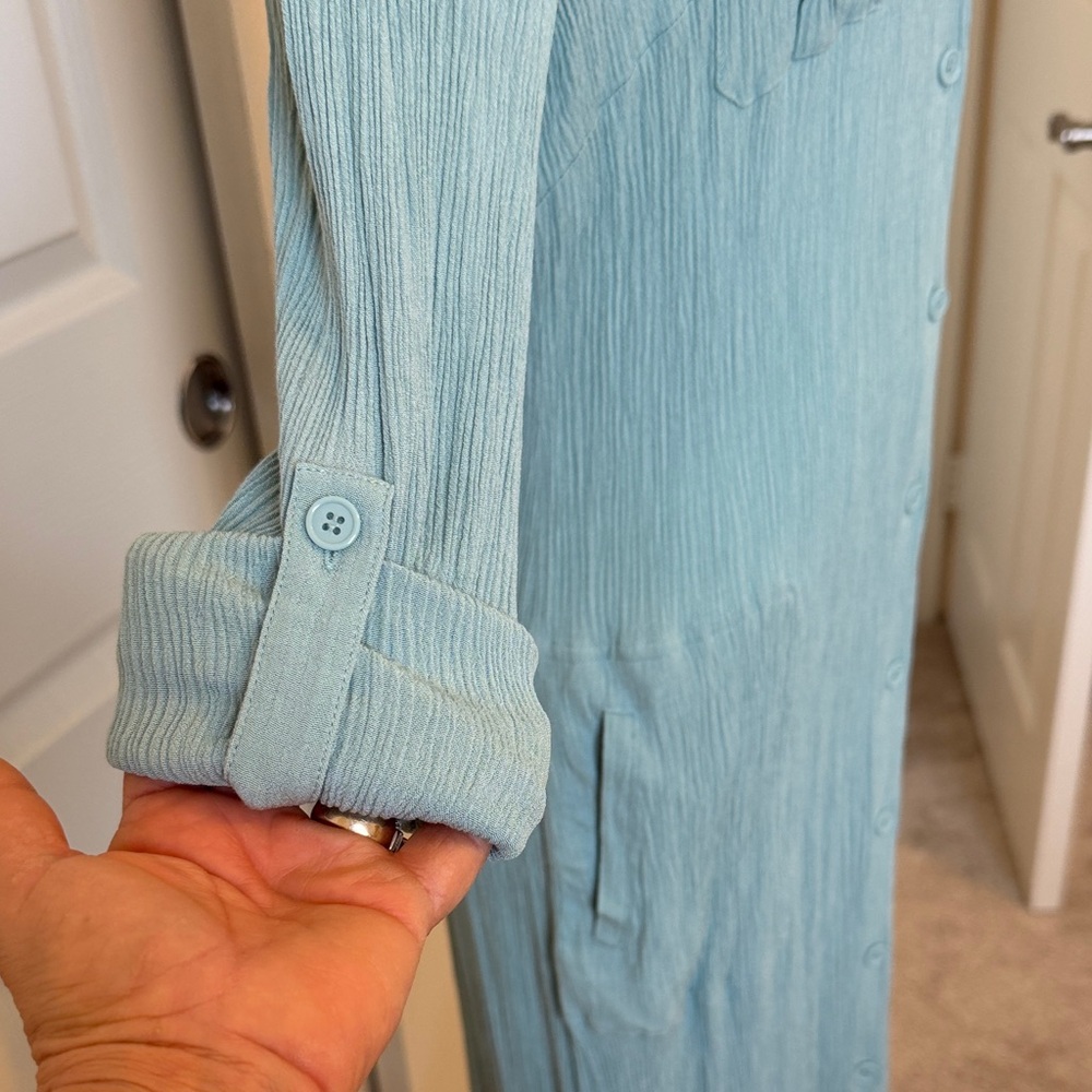 Soft Surroundings Gauzy Lightweight Maxi Shirt Dress Sea Foam Green Size M - Picture 4 of 9